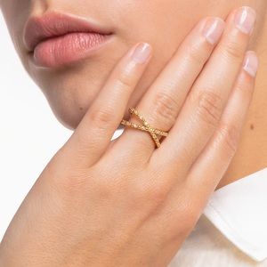 Anthropologie X gold ring with rhinestone set of 2
